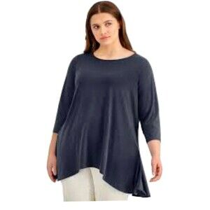 ALFANI WOMAN~ Navy Blue~3/4 Sleeve~ Hilo Hem~Liquid Knit Tunic Top Petite M,L,XL
